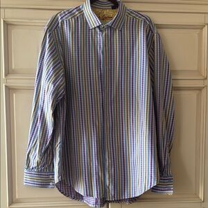 Robert Graham Blue, Purple & Yellow Striped Casual Shirt